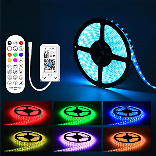 Off Car/Boat/Camper 12V Battery 65FT/Roll Outdoor Waterproof SMD 5050 RGB LED Strip Light Kit with WiFi Music Sync Controller & RF Remote