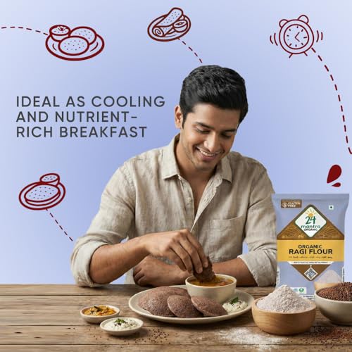 Image of 24 Mantra Organic Ragi Flour /Finger Millet /Nachni Flour - 500gms | Pack of 1 | Chemical Free & Pesticides Free | Naturally Gluten-free