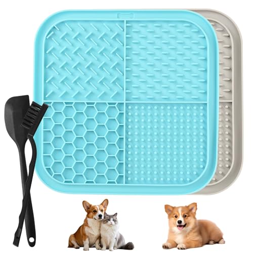 Holtrae2 PCS Tappetino da Leccare per Cani e Gatti con Ventose,20x20 cm,Tappetino Silicone con Ventosa,Alimentatore Lento per Ridurre l'Ansia,Tappetino da Mangiare per Cani per Burro,Yogurt e Arachidi