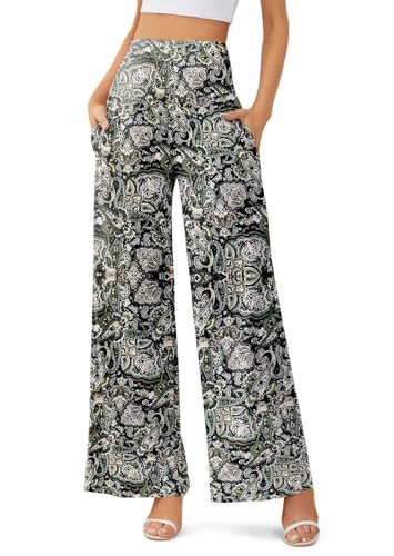 JZC Women's Palazzo Lounge Pants Casual Wide Leg Pants High Waist Flowy Toursers with Pockets