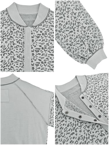 Image of Women's Casual Leopard Print Jacket Crew Neck Long Sleeve Loose Fit Button Coat Fall Trendy Bomber Cardigan