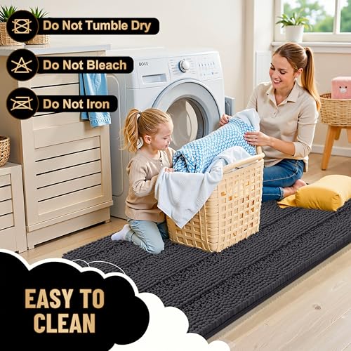 Image of OLANLY Thick Large Bathroom Rugs 44x32, Extra Soft Absorbent Chenille Striped Bath Rugs, Rubber Backing, Machine Wash, Bath Mats for Bathroom Floor, Tub and Shower, Home Decor Accessories, Dark Grey