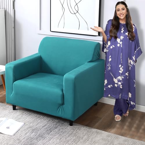 Image of HOKIPO Elastic 1 Seater Sofa Cover Stretchable Slipcover, Dark Cyan (AR-4277-E7)