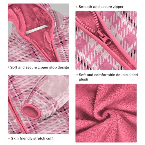 OTVEE Pink Valentine Plaid Checkered Kids Hoodie Jackets Fall Spring Full Zip Warm Outwear Coat3
