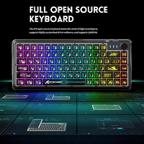VGN GAMEPOWER K75 PRO 75% Custom Mechanical Keyboard with Knob & Transparent Keycap,Gasket Mounted TKL 82Keys Hot Swap Keyboard,Support QMK/VIA,2.4Ghz/BT5.0/USB-C Wired,Custom RGB,EVA Foam,for Win/Mac - Image 4