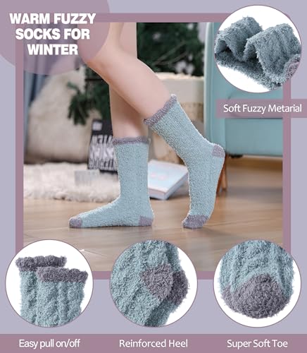 Image of LANLEO Fuzzy Socks for Women Soft Cozy Fluffy Slipper Winter Warm Microfiber Plush Sleeping Socks