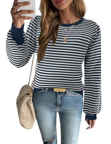 Image of Zeagoo Womens Sweaters Fall 2026 Dressy Casual Long Sleeve Shirts Ribbed Knit Winter Outfits Puff Pullover Jumper Tops