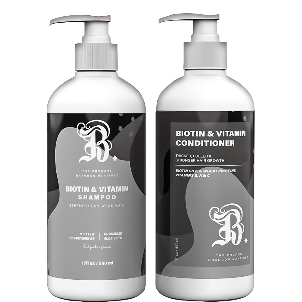 B THE PRODUCT Biotin Vitamin Shampoo And Conditioner Set, Anti-Thinning, Sulfate-Free W Aloe Vera & Cucumber, For Men And Women, All Hair Types, Natural Ingredients B. (16oz)