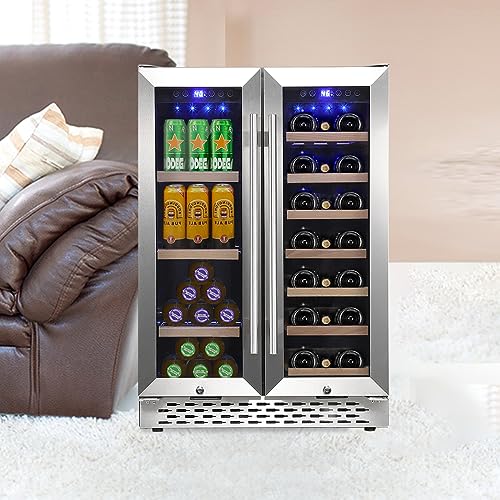 Garvee LXAI-PHO_0XWZ Wine and Beverage Refrigerator-2 Independent Temperature Zones, Large Capacity & Removable Rack, Built-in or Freestanding Installation, with Lock, Black