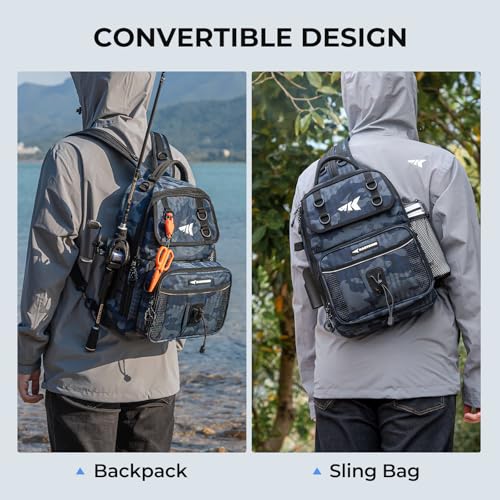 Image of KastKing BaitSpace Fishing Sling Bag, Fishing Backpack with Rod Holder