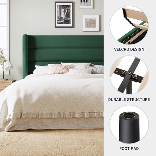 Image of Allewie Queen Size Platform Bed Frame with Velvet Upholstered Wingback Headboard, No Box Spring Needed, Under Bed Storage Space, Strong Wooden Slats, Modern Mattress Foundation, Easy Assembly, Green
