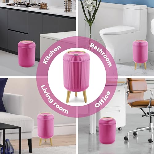 Image of Pukomc Smart Sensor Wastebasket, Convenient and Hygienic Easy to Use, Technology Sensor Waterproof Wastebasket Plastic Trash can for Kitchen, Bathroom, Bedroom, Living Room, Office and Outdoor Pink