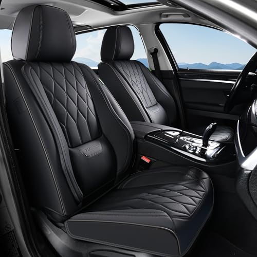 Image of FLORICH Seat Covers Front Seats Leather Car Seat Cover Waterproof Automotive Seat Covers with Lumbar Support Full Coverage Car Seat Cushion Protector Universal Fit for Most Cars Trucks SUV, Black