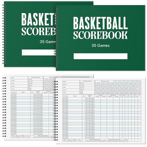 Qilery Basketball Scorebook 35 Games Basketball Stats Book Bulk Side by Side Scorekeeper Tracking League for Coaches Scorekeepers Adult Youth (2 Pcs Green)