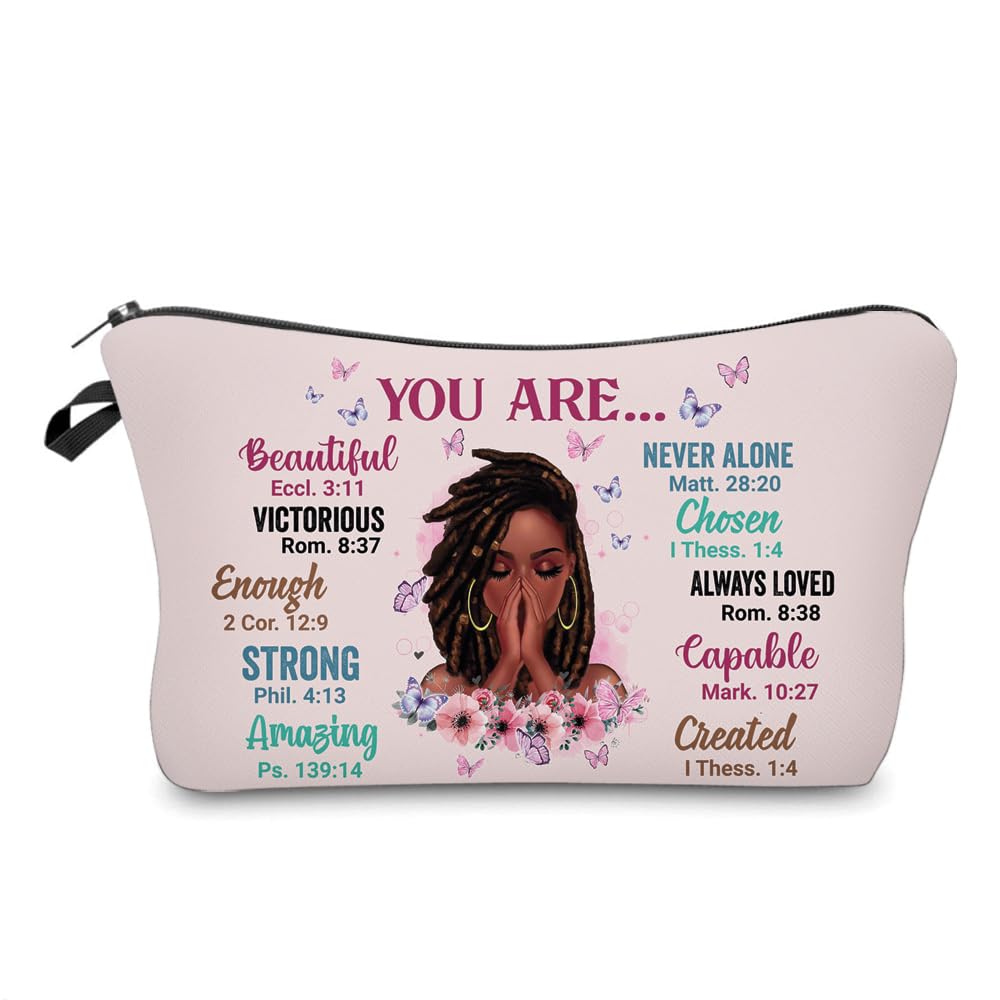 African American Makeup Bag for Purse You Are Beautiful Victorios Enough Strong Amazing Afro Black Cosmetic Bags for Women Inspirational Gift Small