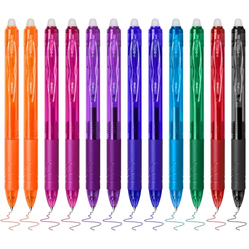 Temiary 12Pcs Bolígrafos de Gel Borrables Multicolor 0.5 mm