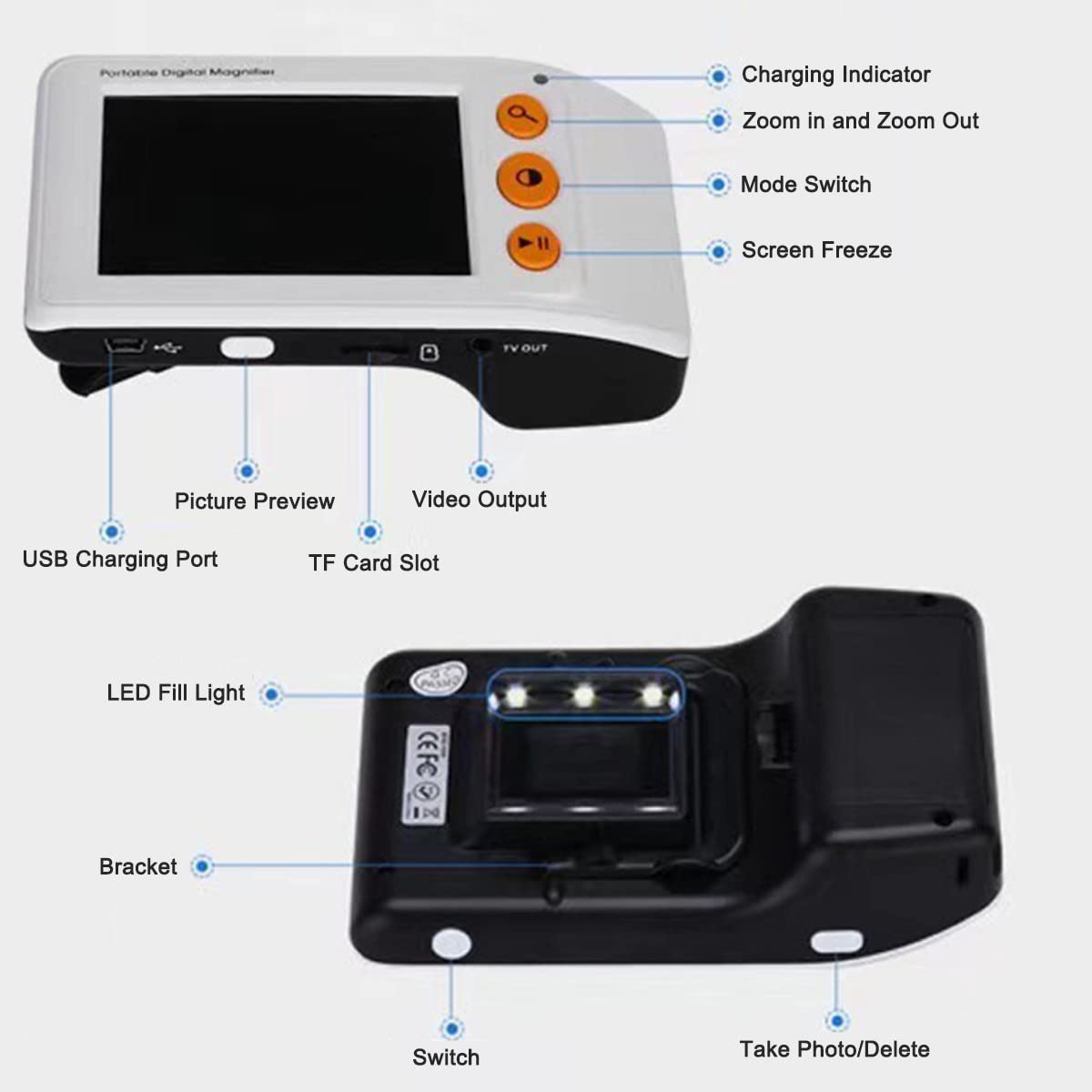 Lupa de 3,5 Pulgadas, portátil, electrónica, para Lectura, Video, Digital, para Personas con Baja visión, Ideal para Leer, Escribir, Ver mapas y Libros. Herramienta Digi