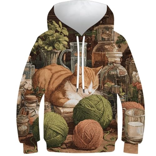Sweat-shirt à capuche pour le collège : le style Cozy Cat Yarn Haven des 13-15 ans