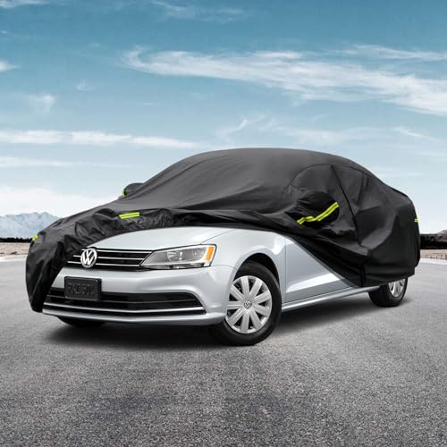 Image of Kaugung 7 Layers Car Cover Custom Fit Volkswagen Jetta from 2005 to 2025, Waterproof All Weather Resistant Outdoor Indoor Sun Rain Dust Snow Protection.(USA Warehouse,Within 3-7 Days) Black