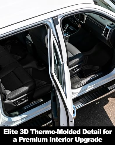 Image of Color TPE Floor Mats 2019-2026 for Chevrolet Silverado /GMC Sierra 1500 & 2500HD /3500HD 2020-2026 | Crew Cab | Without Rear Underseat Storage | All-Weather Floor Liners Full Set, Carbon Fiber
