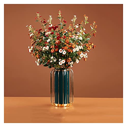 GUHPZA Konstgjorda blommor 25,59 tum Konstgjorda sidenrosbuketter Glasvas Med metallstativ Konstgjorda växter för hemmakontor Trädgård Bröllopsdekor Växter för vardagsrum