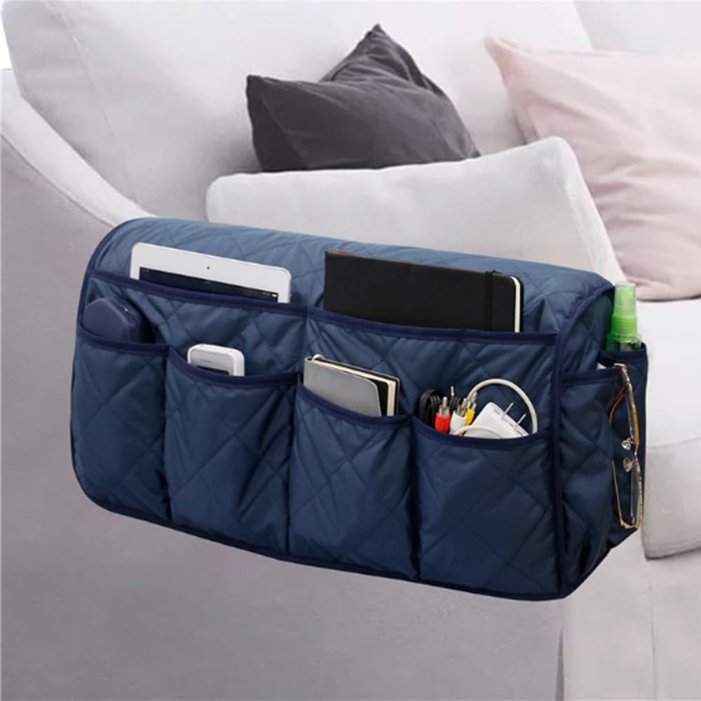 Dzozo Blue Sofa Armrest Organizer Arm Rest Organiser Hanging Sofa Caddy Storage Bag Tv Remote Control Holder Chair Tidy Couch Arm Rest Storage Bag Couch Caddy Organiser