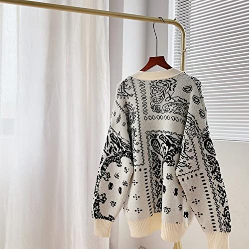 Women's Sweater Vintage V-Neck Jacquard Sweater Coat Women's Loose Casual Knitting Cardigan top3