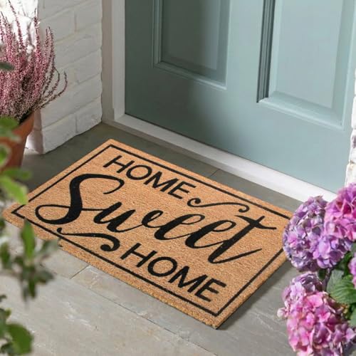 Image of ATMAH Sweet Home Border Coir Door Mat 45 x 75 cm | Heavy Duty Entrance Mat | Anti Slip PVC Backing | Indoor & Covered Outdoor Doormat