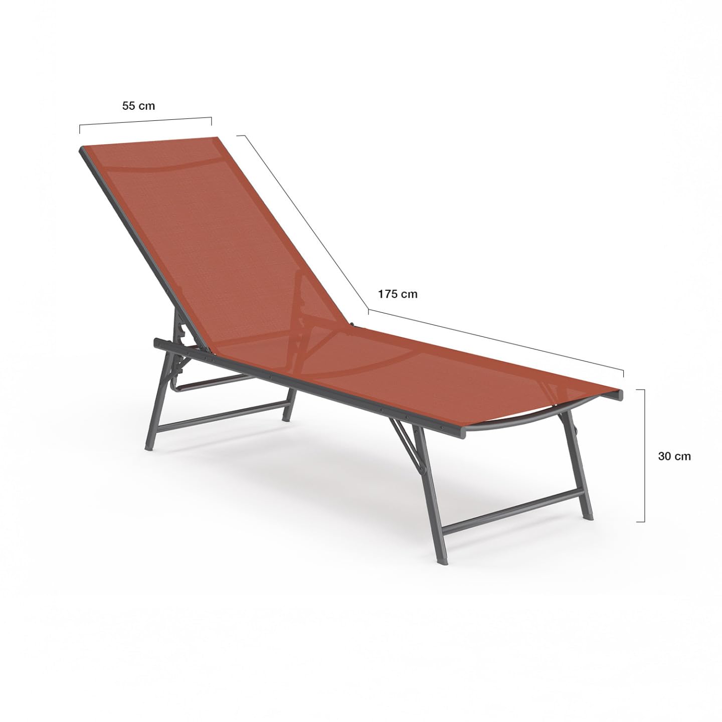 IDMarket - Lot de 2 transats de Jardin inclinables Kailua en Acier Gris Anthracite et Toile Terracotta