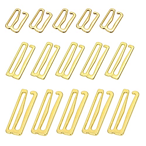 Tupalizy Metal Bra Strap Hooks for Sewing Bikini Halter Tops Bathing Suit Clips Lingerie Swimsuit Adjustment Slides, 60PCS, 12mm, 20mm, 24mm(Light Gold)
