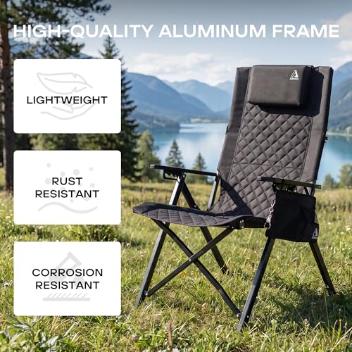 Silla de camping reclinable de aluminio, plegable, respaldo alto ajustable en 4 posiciones, para adultos, color negro, 1 unidad miniatura 5