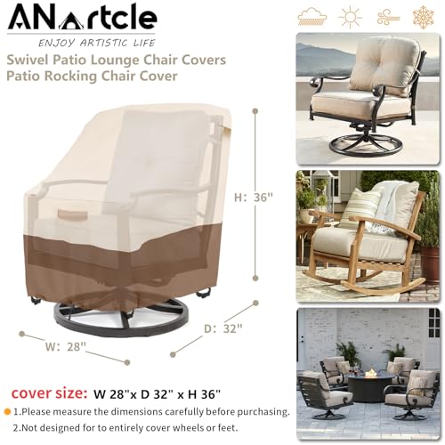 Image of ANartcle Swivel Patio Chair Cover 4 Pack,600D Waterproof Heavy Duty Outdoor Chair Cover(28 W x 33 D x 36 H inches),Patio Furniture Covers,Outdoor Furniture Covers Waterproof,Beige&brown