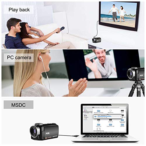 FamBrow 4K Video Camera Camcorder Ultra HD WiFi YouTube Vlogging Camera 48MP 3.0 Inches IPS Touch Screen 16X Digital Zoom IR Night Vision Beginner Camcorder with External Microphone Remote Control
