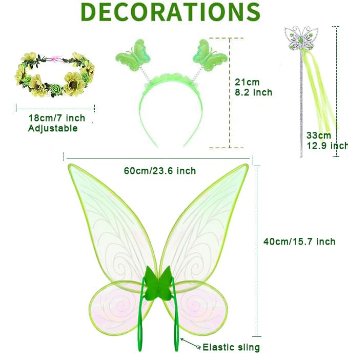 Disfraz de Hada Verde para Niñas Con Alas y Accesorios miniatura 7