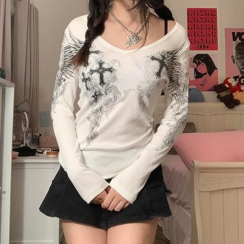 Fairy Grunge Shirts for Teen Girls Y2k Long Sleeve Tops Vintage Graphic Aesthetic Shirts Fairycore Clothes Streetwear2