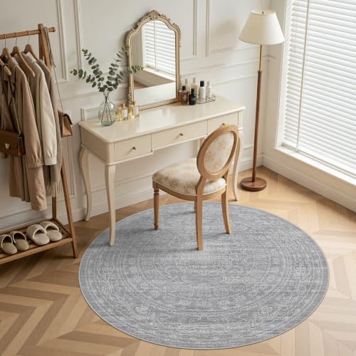 DMOYEST Teppich Rund 150 cm Grau Vintage Waschbar – Ansicht 3