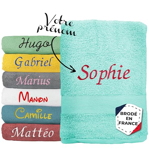 KDO MAGIC - Serviette personnalisée - 100% Coton, épaisse et Douce - Prénom brodé - Drap de Bain, Douche éponge Personnalisable - Cadeau noël, Anniversaire, Retraite (70cm x 130cm, Bleu Ciel)