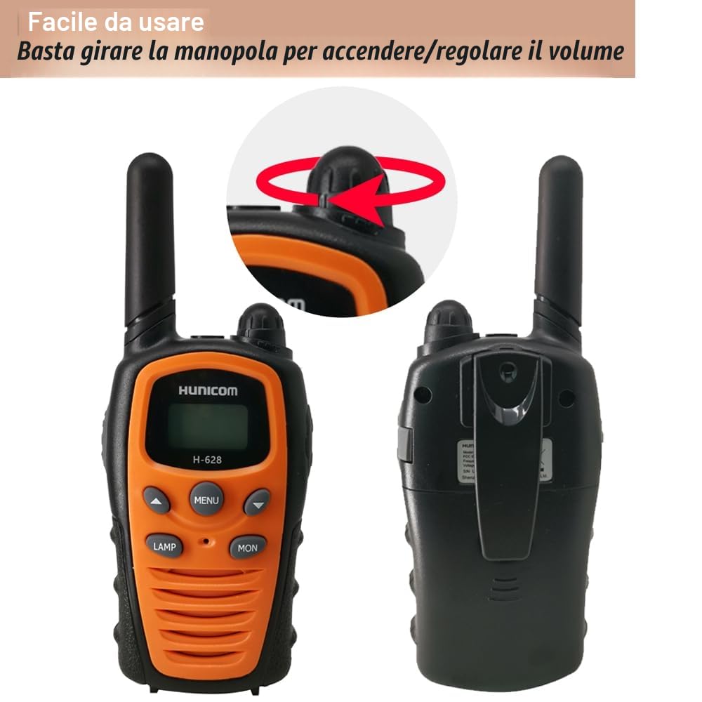 Walkie Talkie per adulti ricetrasmittente, radio a grande raggio, PMR, VOX, con vivavoce, 5 km, con torcia, LED di retroilluminazione (Arancione + batteria ricaricabile)