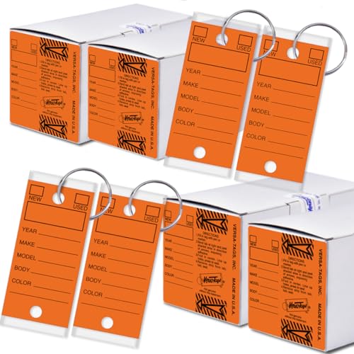 Image of Versa-Tags Orange Self-Protecting Key Tags with Chrome-Plated Split Rings, 1000 Count Automotive Dealership Key Tags for Car Truck RV Inventory & Service Organization