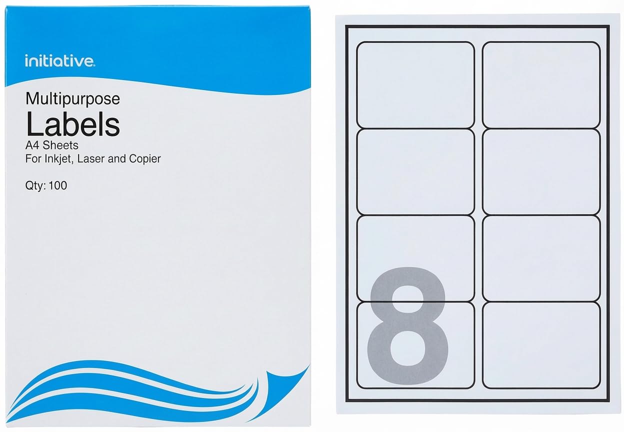 Stuff 4 Office | Multipurpose Self-Adhesive Labels | 99.1 x 67.7 mm | 8 Labels per A4 Sheet | 500 Sheets | White Printer Address Labels for Inkjet, Laser & Copier