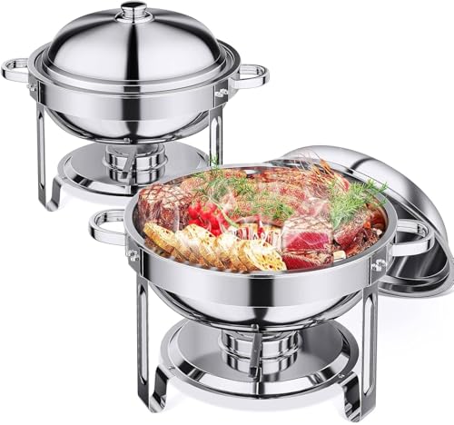 Barhon Warmhaltebehälter Essen 2 pcs, Chafing Dish 6L, Wärmebehälter für Speisen, Leicht zu reinigender Edelstahl Warmhaltebehälter, Schnell Aufbaubarer Speisenwärmer, Runder Buffetwärmer