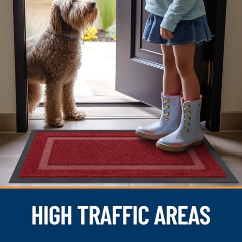 OLANLY Front Door Mat Indoor Outdoor Entrance, Waterproof All-Season, All-Weather Doormat, Sturdy Natural Rubber, Fade Resistant, Low Profile, Easy Clean Patio Porch Entryway Mat, 59x30, Wine Red