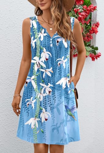 Image of Ladlop Summer Dresses for Women 2026 Beach Loose Casual A Line Dress Sleeveless V-Neck Sundress with Pockets
