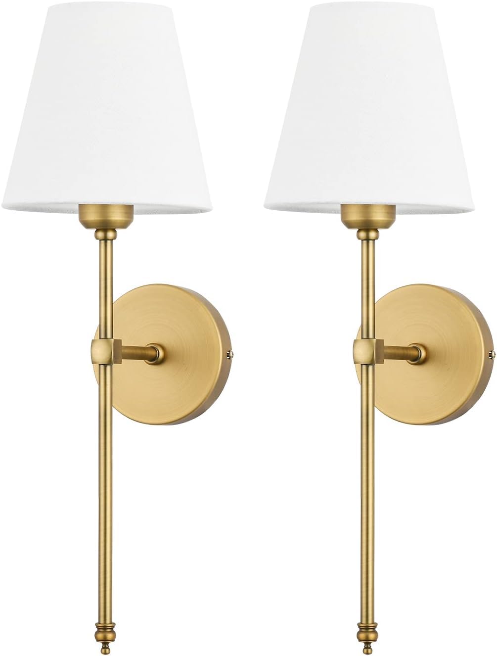 Enyhom 2 Stücke E27 Wandleuchten Innen Vintage Flur Wandlampe Deko Gold Industrial Wandlampe mit Weißem Stoffschirm für Spiegel, Wohnzimmer, Schlafzimmer und Treppe (Ohne Glühbirne)