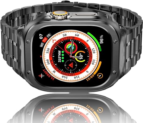 HASLFM Stainless Steel Straps with Case Compatible for Apple Watch 49mm Series Ultra 3/2/1