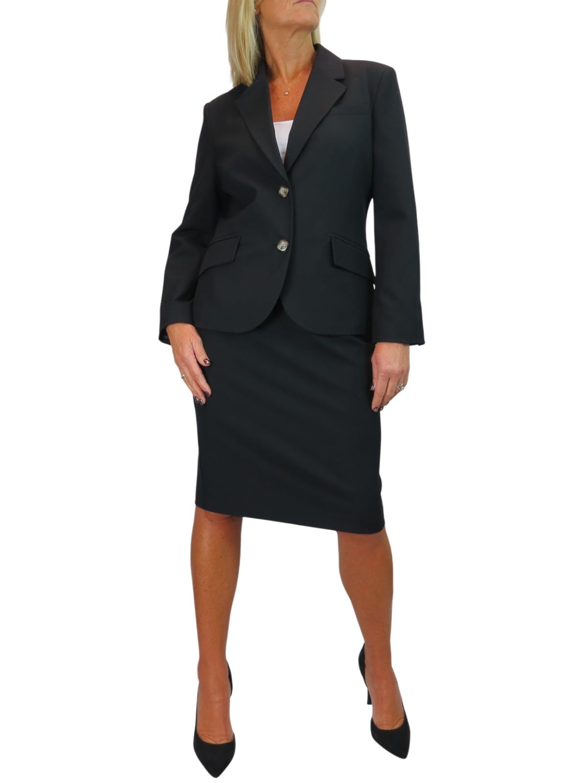 Paulo Due Women's Black 2 Piece Skirt Suit Fully Lined Blazer Formal Jacket And Skirt Suit For Office, Business - 8-20 (8)