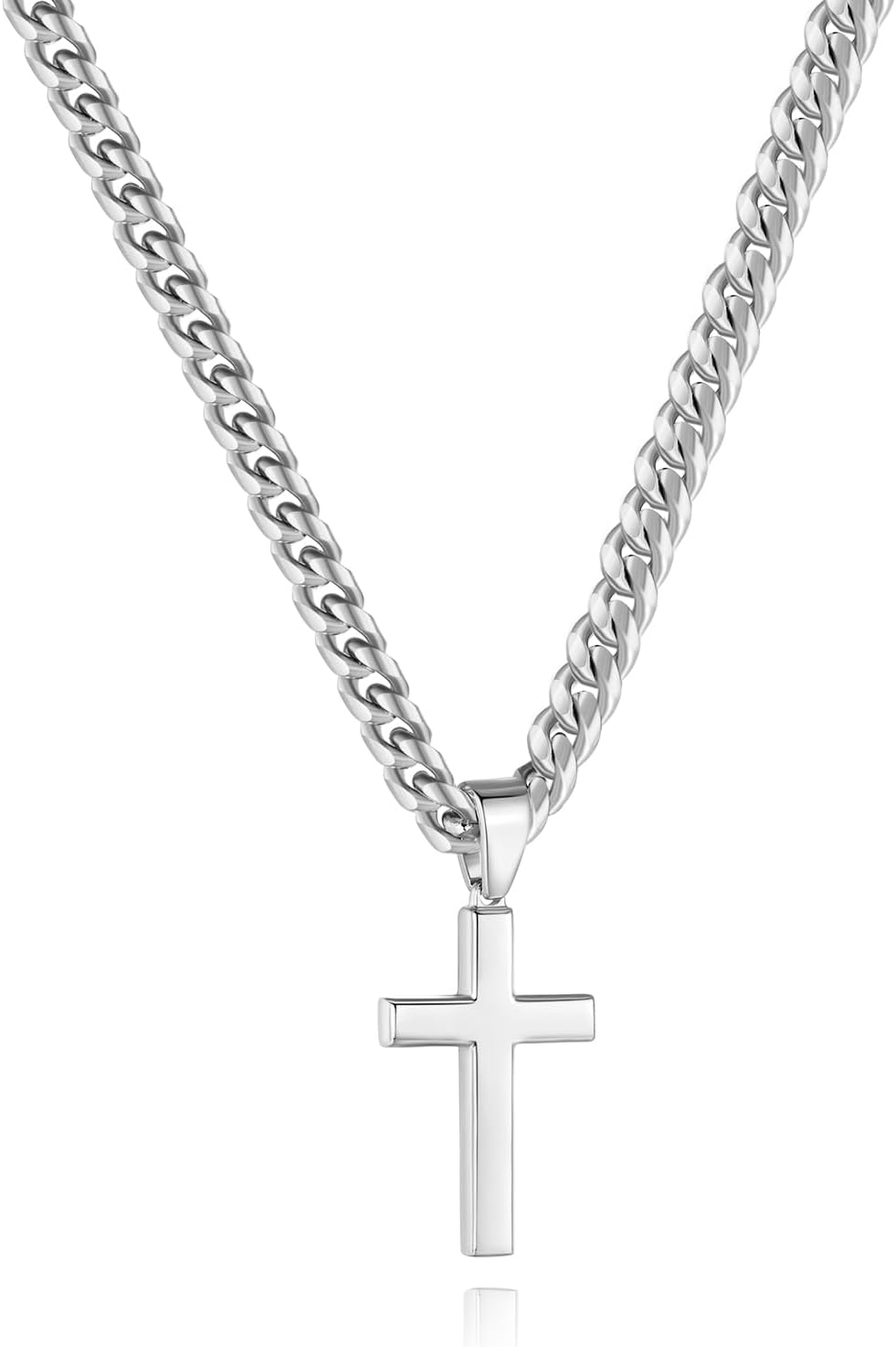 Simple Cross Necklace for Men Women with 18-26 Inch Chunky Cuban Chain, Durable Stainless Steel Black Gold Silver Cross Pendant Necklace for Men Teen Boys Girls with Jewelry Gifts Box