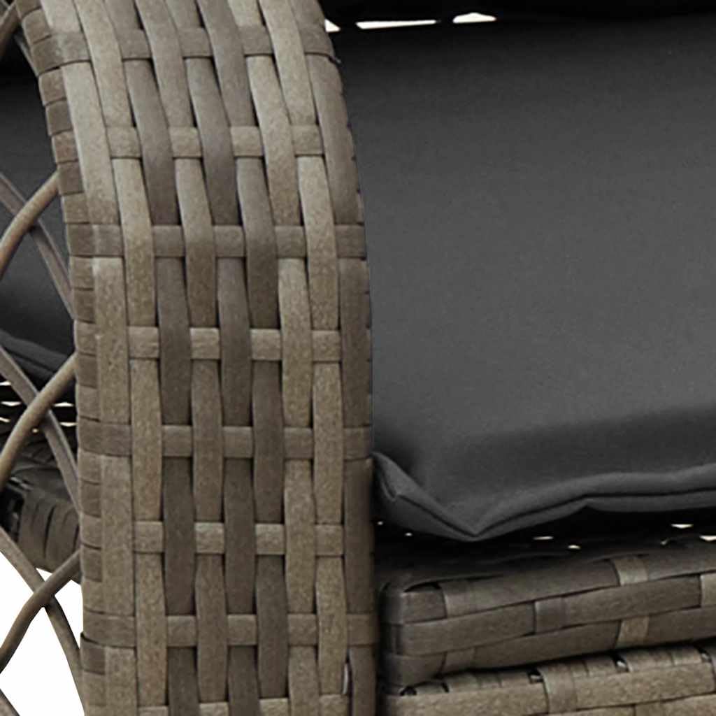 vidaXL Garten-Schaukelstuhl mit Kissen Grau Poly Rattan, Gartenstuhl, Gartensessel, Outdoor-Schaukelstuhl, Schaukelsessel, Schwingsessel