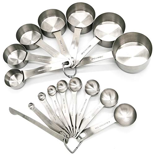 Smithcraft Stainless Steel Measuring Cups and Spoons Set 188304 Steel Material Heavy Duty 7 Measuring cups and 8 Measuring Spoons 1 Leveler and 2 rings Pack 18pcs Per set