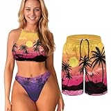 Dngkaoje His and Hers Swimsuits Matching Set Hawaiian Swim Trunks Mens Tropical Swim Trunks Men Couples Swimwear Bathing Suit No Liner Swim Shorts 7 Inch Traje De BañO para Hombre XL